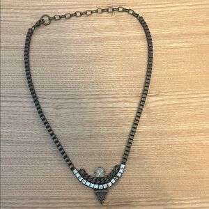 Lionette costume jewelry necklace with large box chain, gems and stones